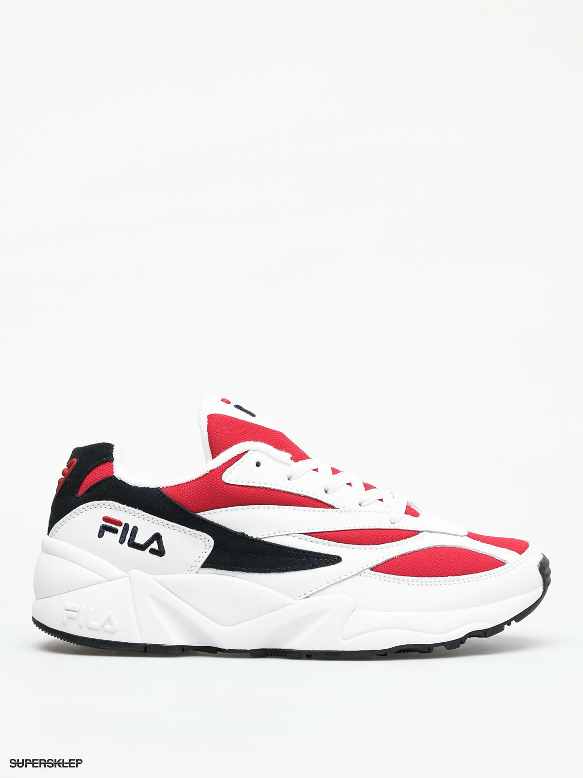 fila white red and navy venom trainers