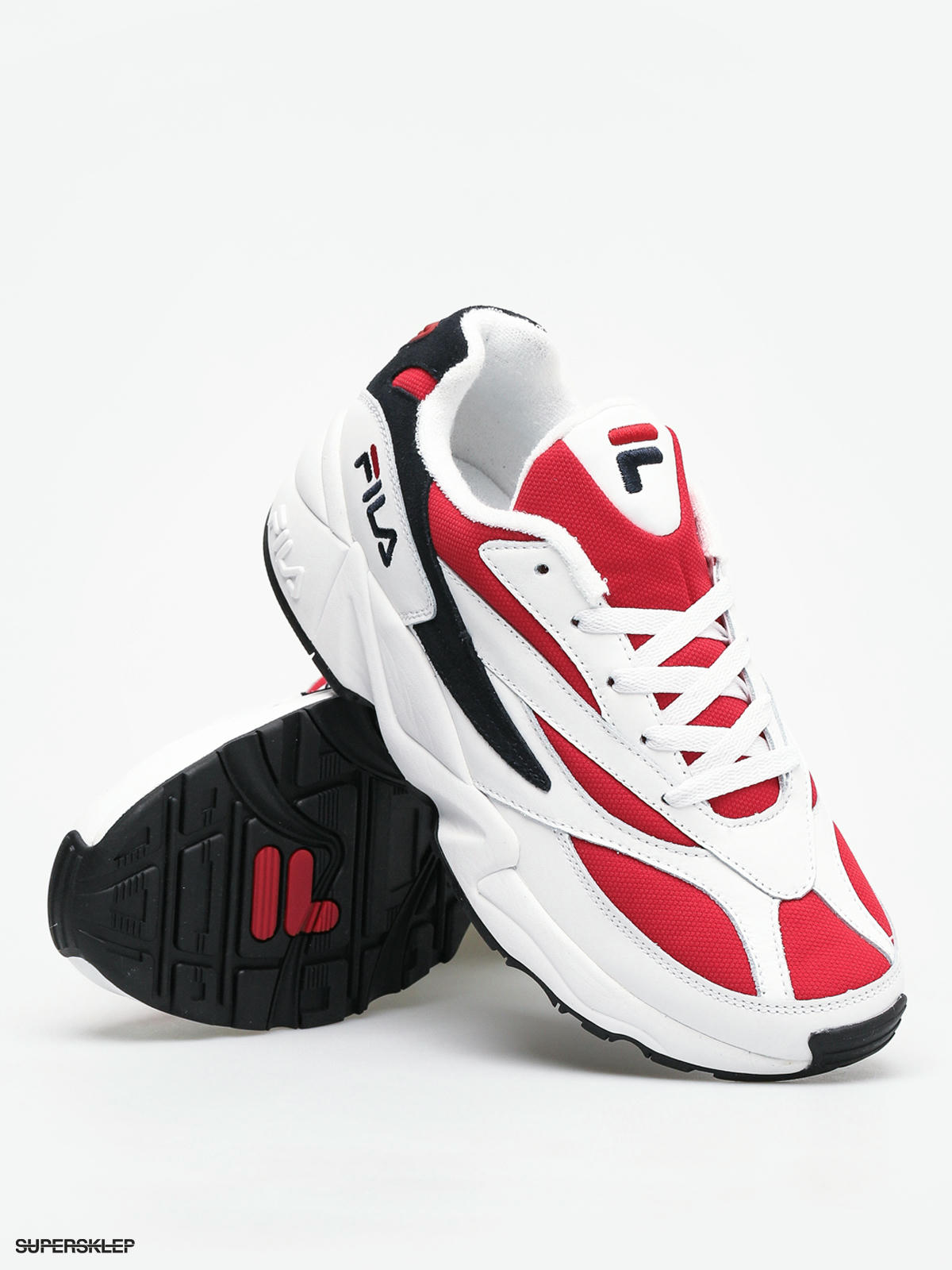 fila white red and navy venom trainers